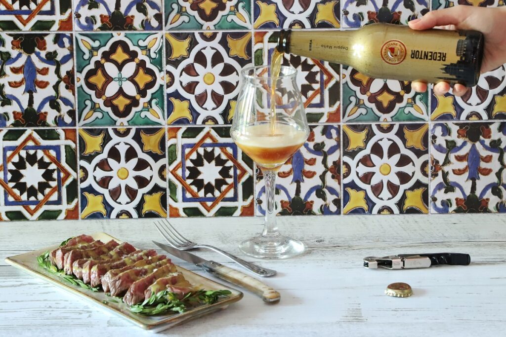 birra redentor e tataki di piemontese